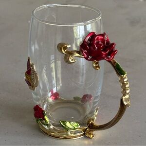 ARC France Elegant Glass Mug with Red Rose and Gold Handle (one)